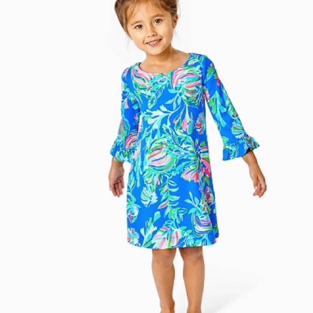 Lilly Pulitzer - L UPF 50 Girls Mini Sophie Ruffle Dress - Blue Flare Fancy Fins